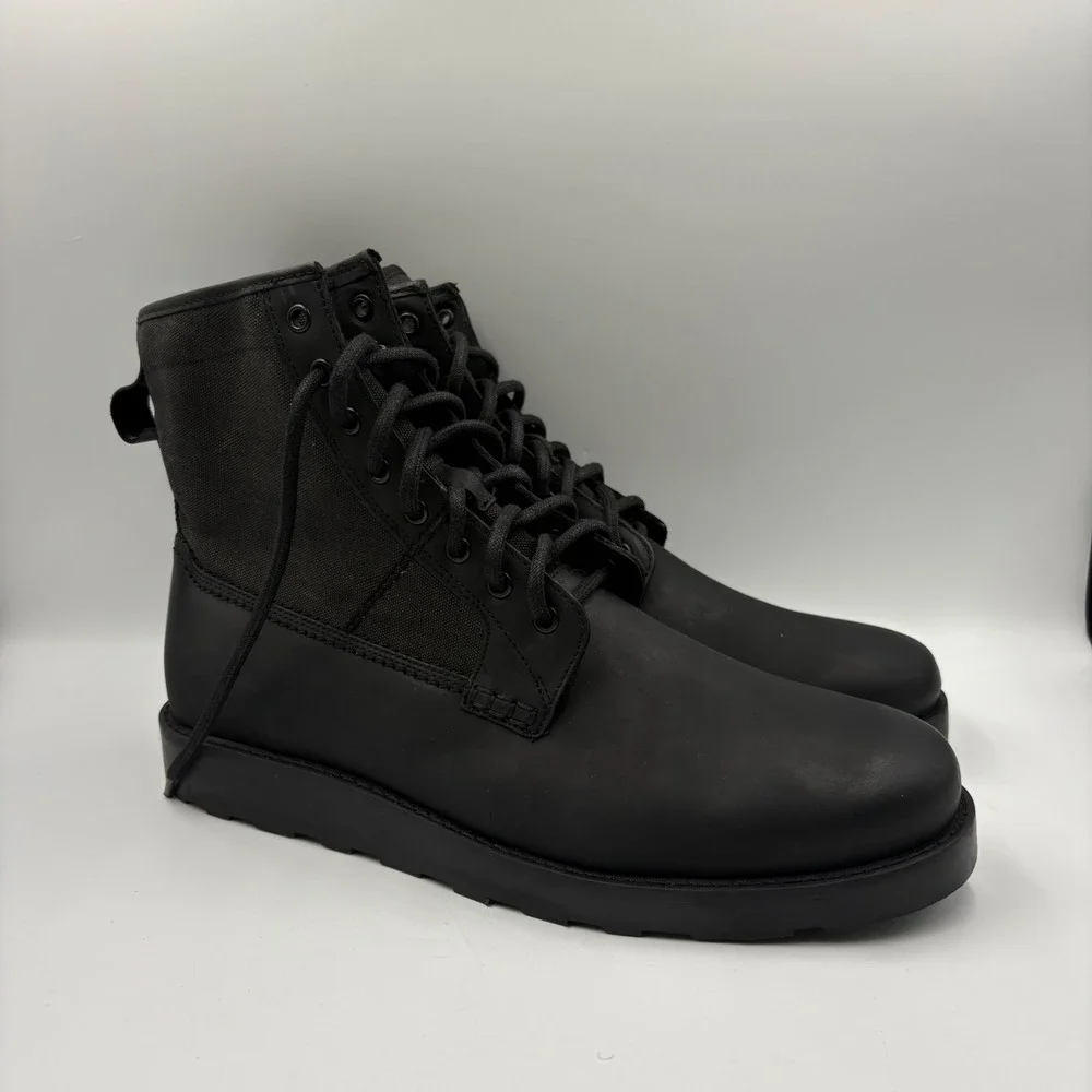American Eagle Canvas Leather Combat Boots Mens 11 Black Excellent Wedge Sole